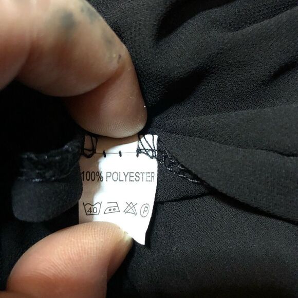Black flutter multi layer sheer top with white embroidery trim. - Picture 6 of 7